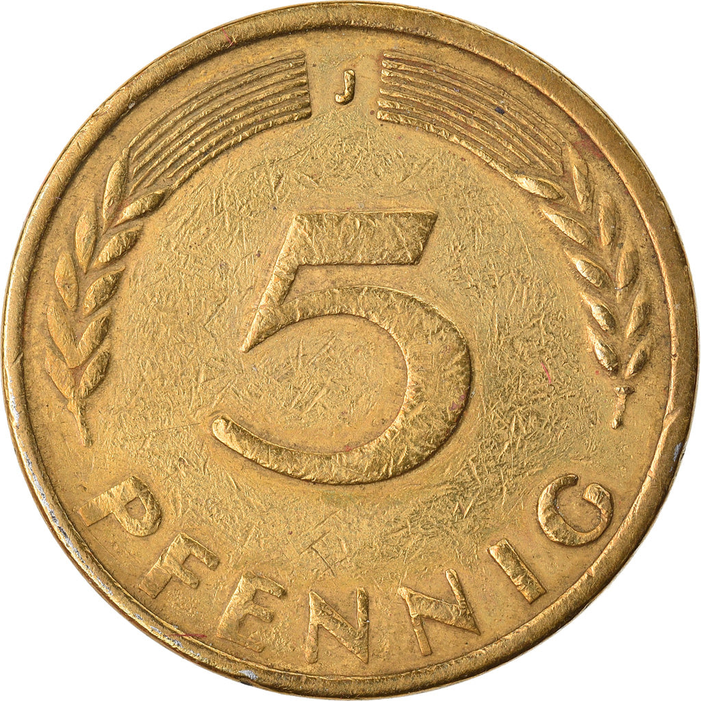 Coin, GERMANY - FEDERAL REPUBLIC, 5 Pfennig, 1949, Hambourg, EF(40-45), Brass