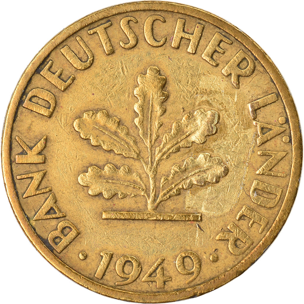 Munten, Federale Duitse Republiek, 5 Pfennig, 1949, Stuttgart, ZF, Brass Clad