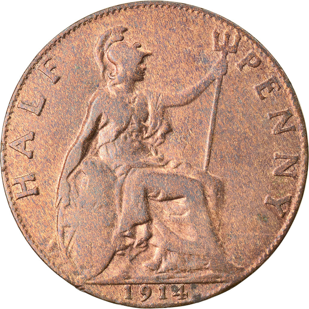 Monnaie, Grande-Bretagne, George V, 1/2 Penny, 1914, TB+, Bronze, KM:809