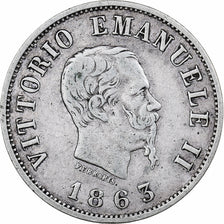 Italia, Vittorio Emanuele II, 50 Centesimi, 1863, Milan, Argento, MB+