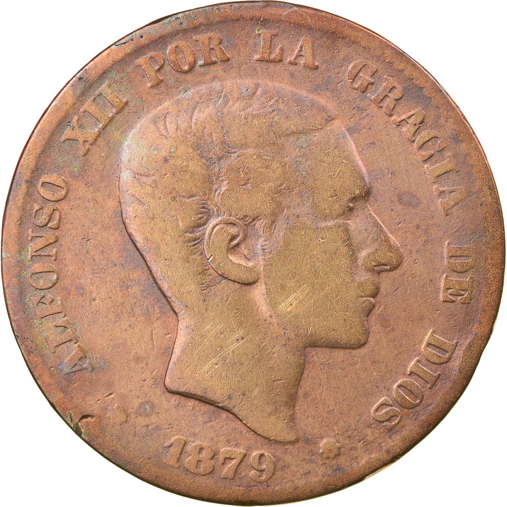Munten, Spanje, Alfonso XII, 10 Centimos, 1879, FR+, Bronze, KM:675