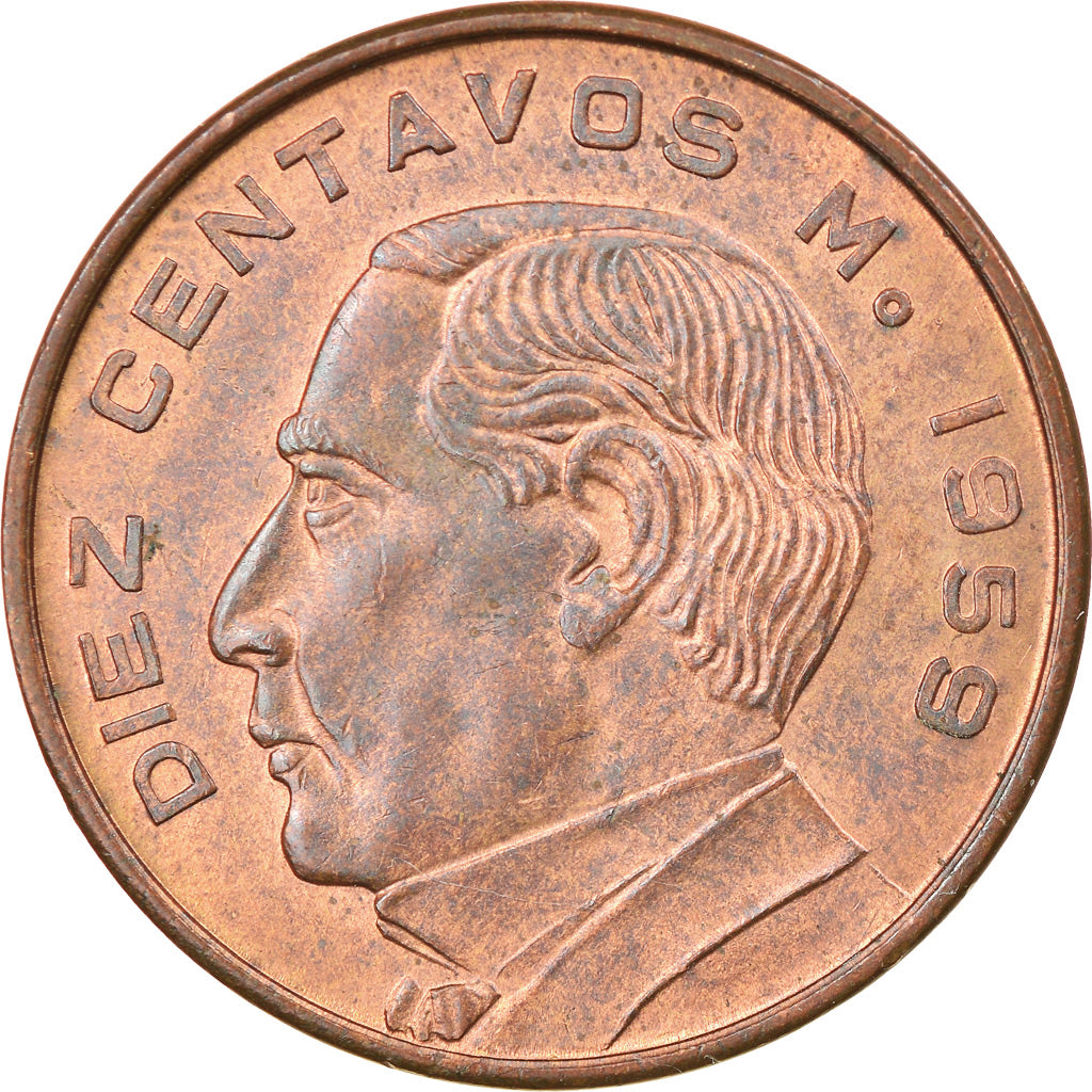 Moneta, Mexico, 10 Centavos, 1959, Mexico City, EF(40-45), Bronze, KM:433