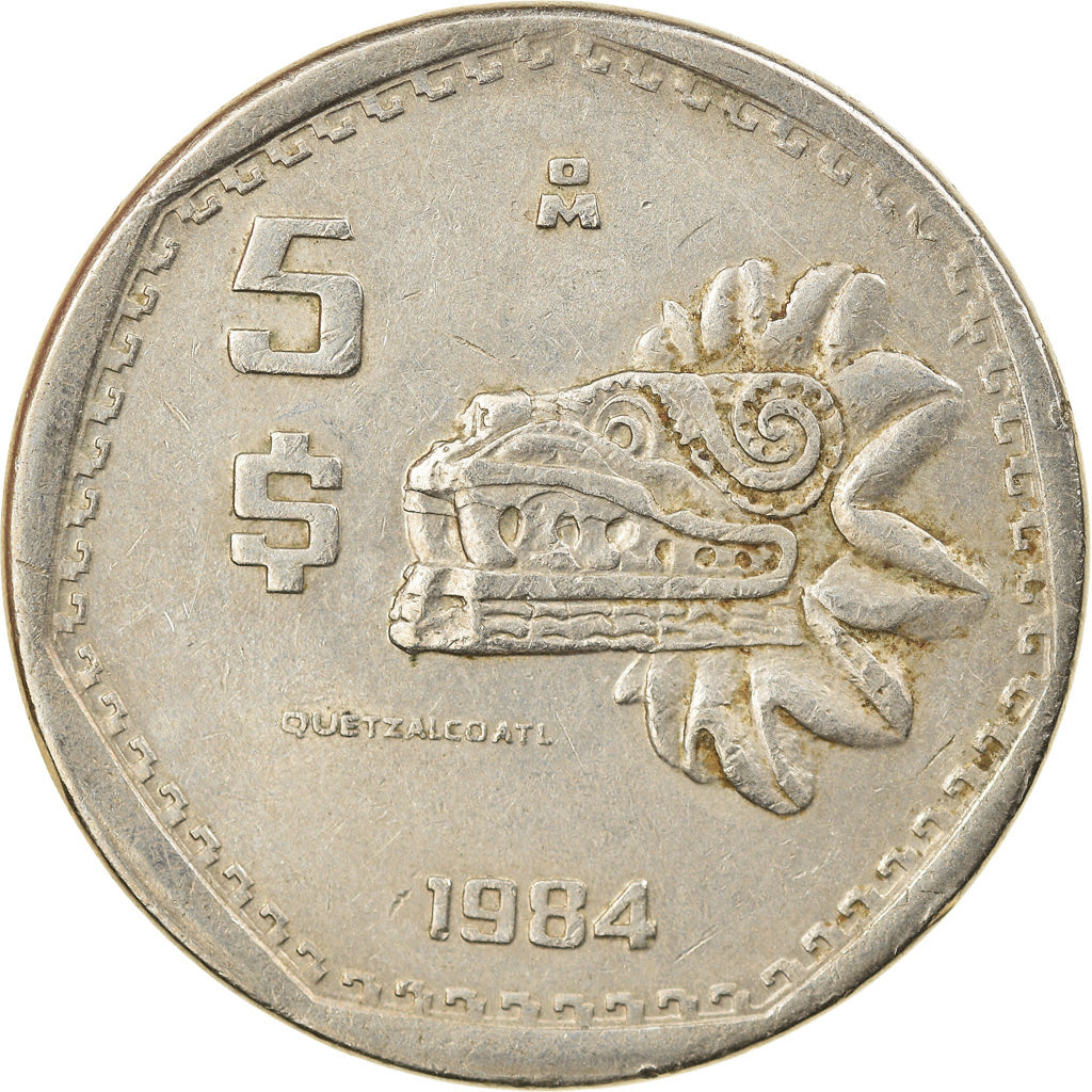 Moneta, Mexico, 5 Pesos, 1984, Mexico City, EF(40-45), Miedź-Nikiel, KM:485