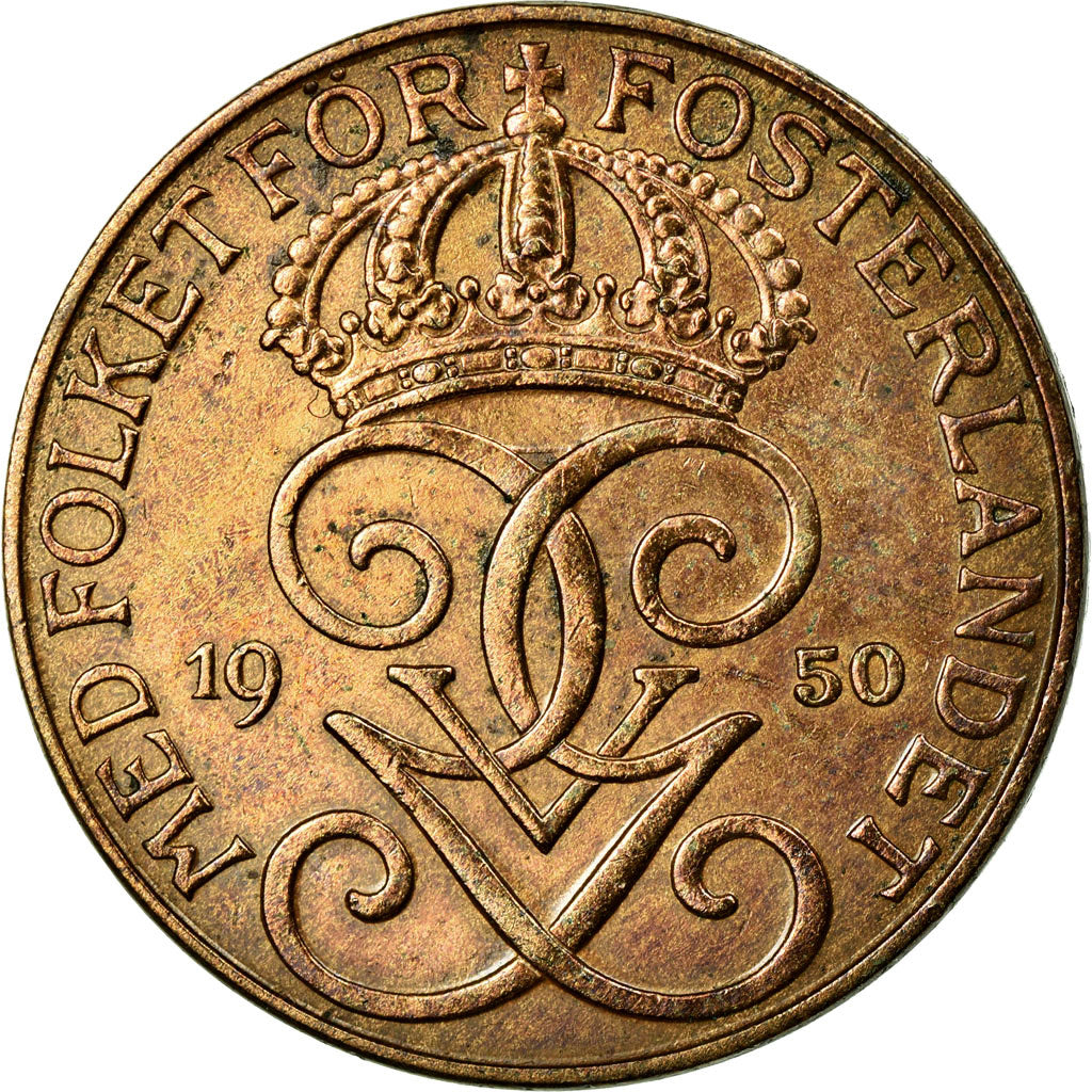 Coin, Sweden, Gustaf V, 5 Öre, 1950, AU(50-53), Bronze, KM:779.2