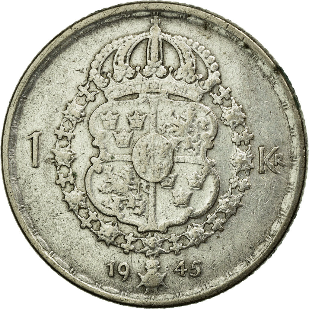 Coin, Sweden, Gustaf V, Krona, 1945, EF(40-45), Silver, KM:814