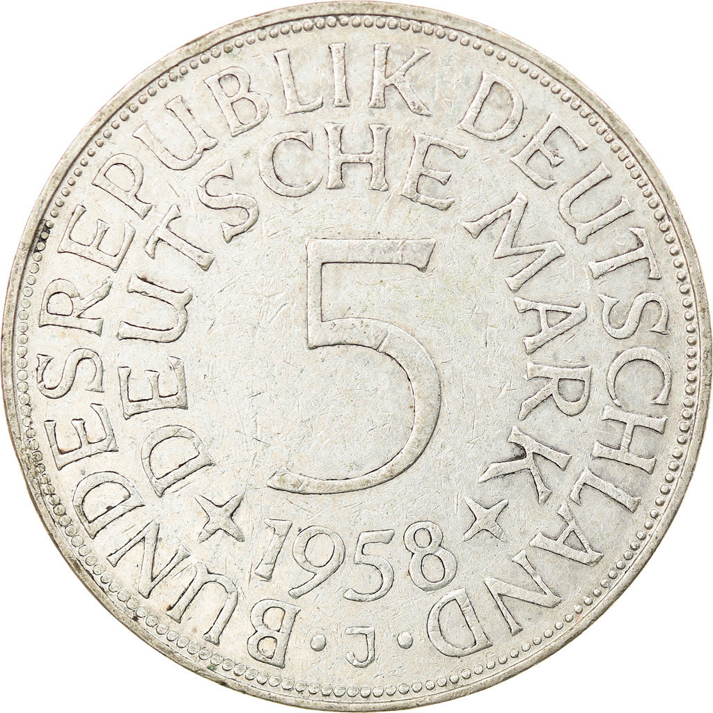 GERMANY - FEDERAL REPUBLIC, 5 Mark, 1958, Hamburg, Silver, EF(40-45), KM:112.1