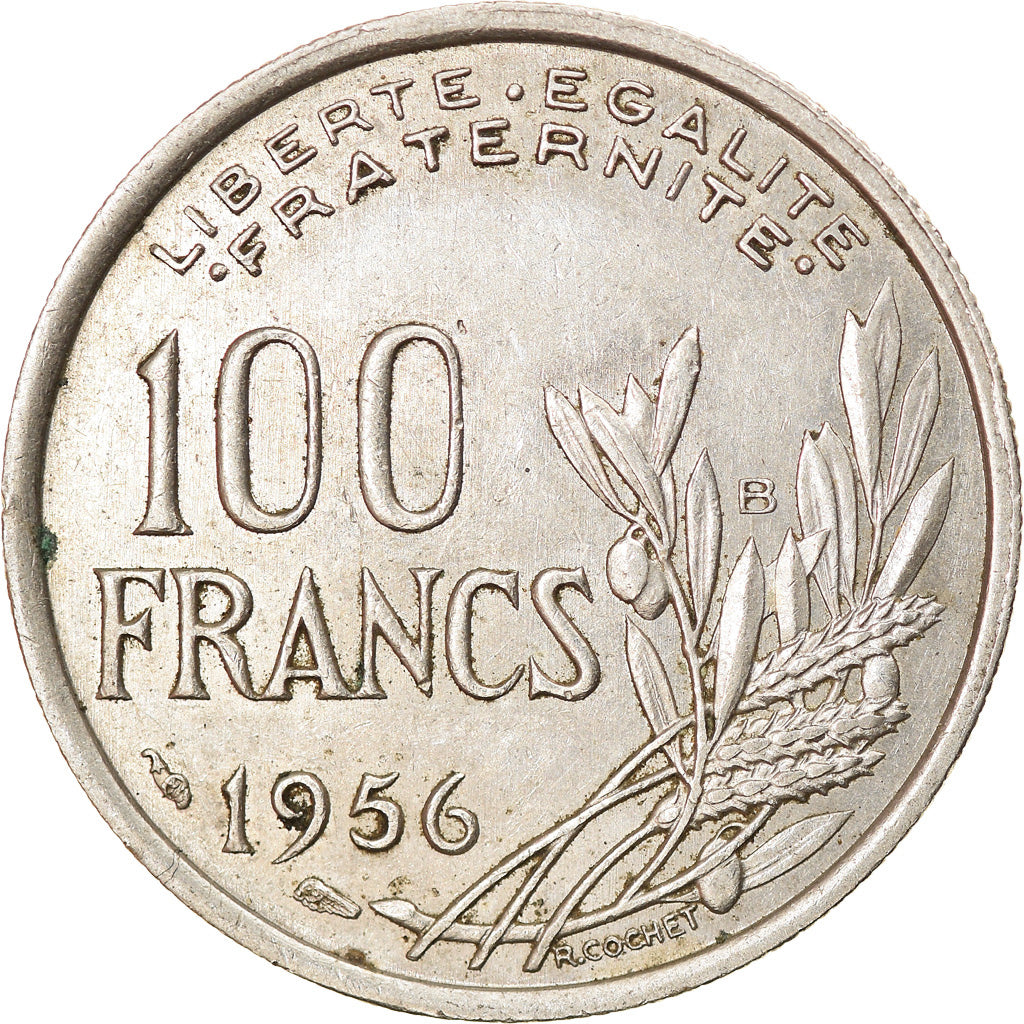 Moneta, Francia, Cochet, 100 Francs, 1956, Beaumont - Le Roger, BB, Rame-nichel