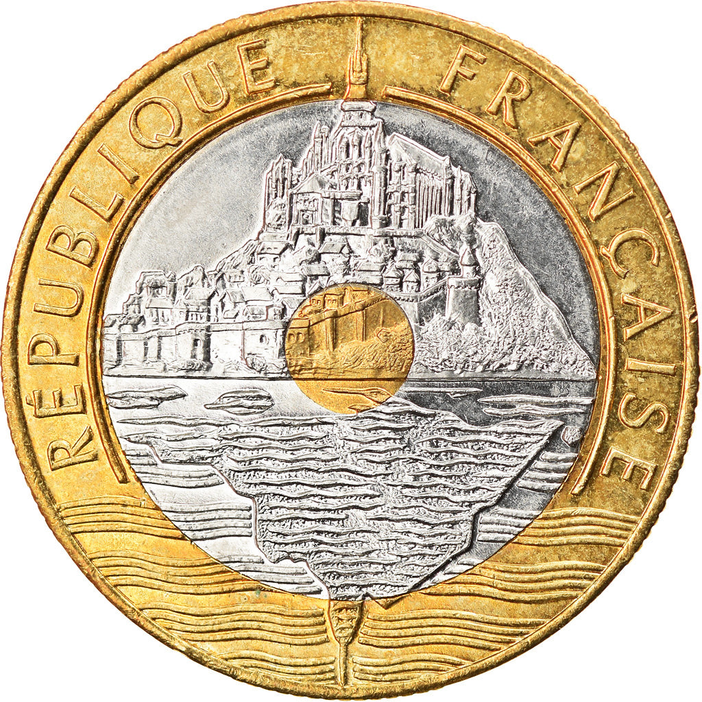 Moneta, Francia, Mont Saint Michel, 20 Francs, 1993, Paris, BB, Tri-metallico