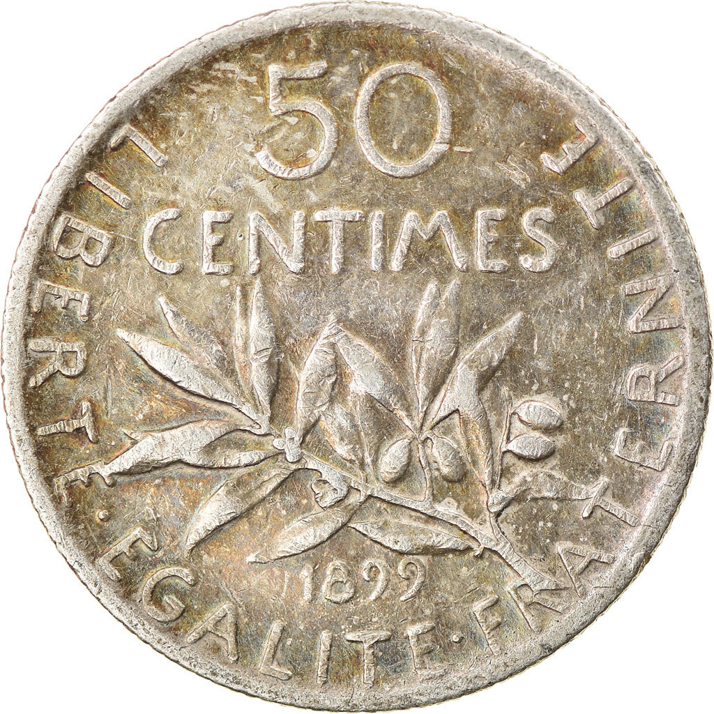 Moneda, Francia, Semeuse, 50 Centimes, 1899, Paris, MBC, Plata, KM:854