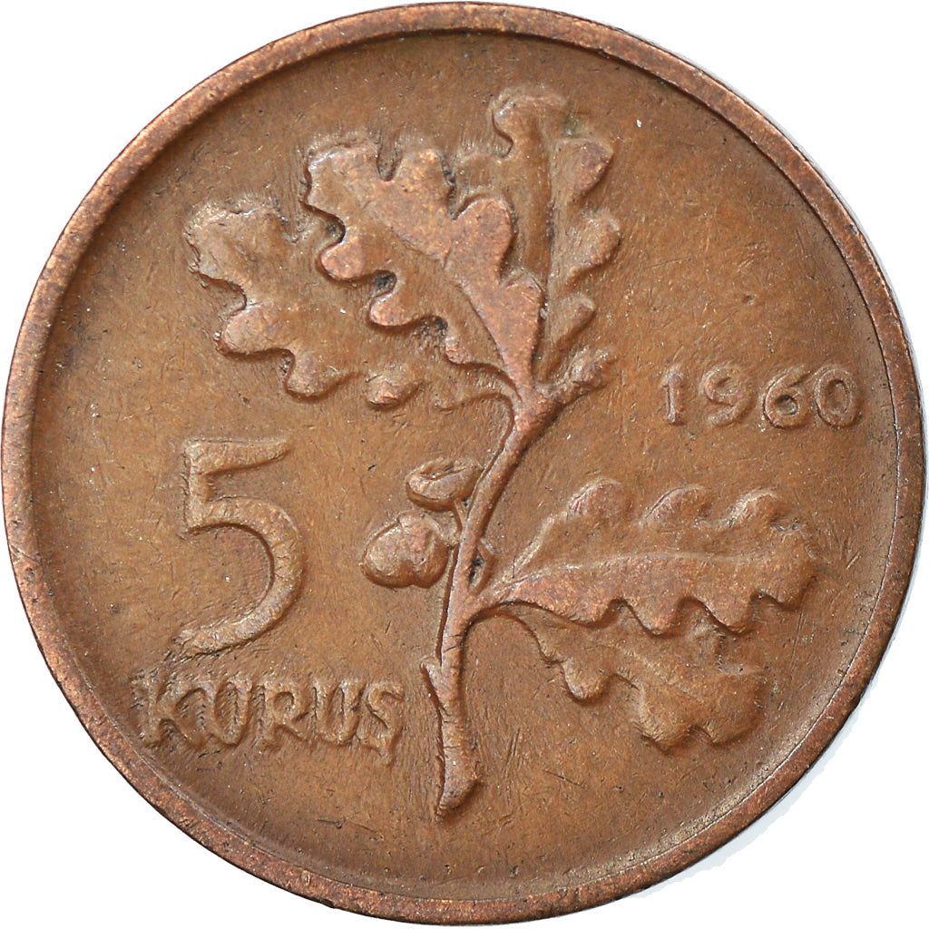 Moneta, Turchia, 5 Kurus, 1960, BB, Bronzo, KM:890.1