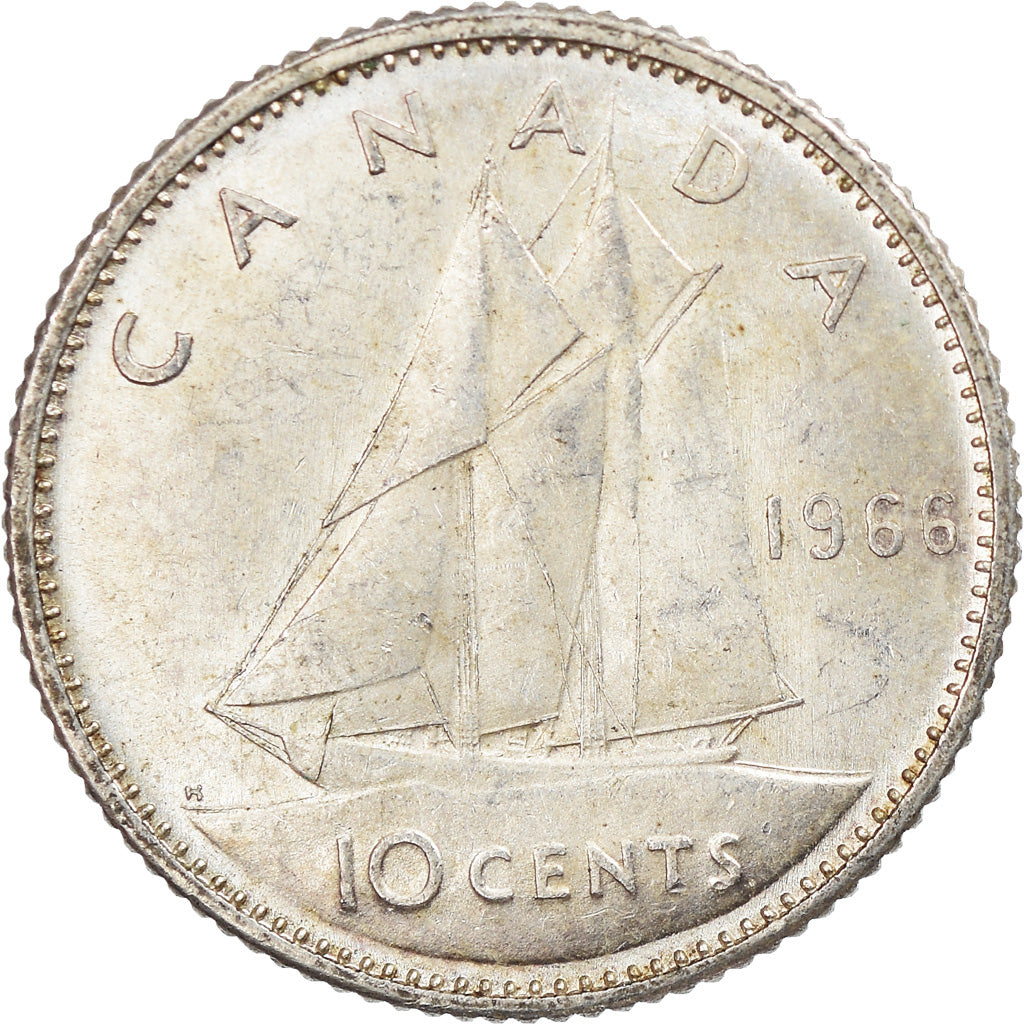 Moeda, Canadá, Elizabeth II, 10 Cents, 1966, Royal Canadian Mint, Ottawa