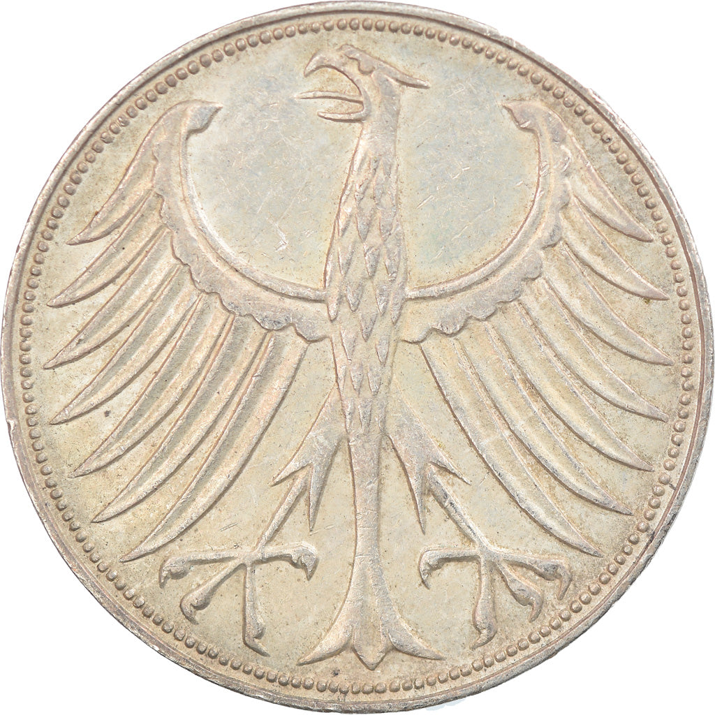 Coin, GERMANY - FEDERAL REPUBLIC, 5 Mark, 1960, Karlsruhe, EF(40-45), Silver