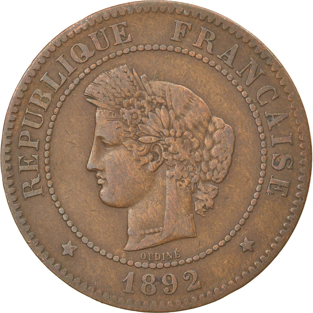 Moneta, Francia, Cérès, 5 Centimes, 1892, Paris, BB, Bronzo, KM:821.1