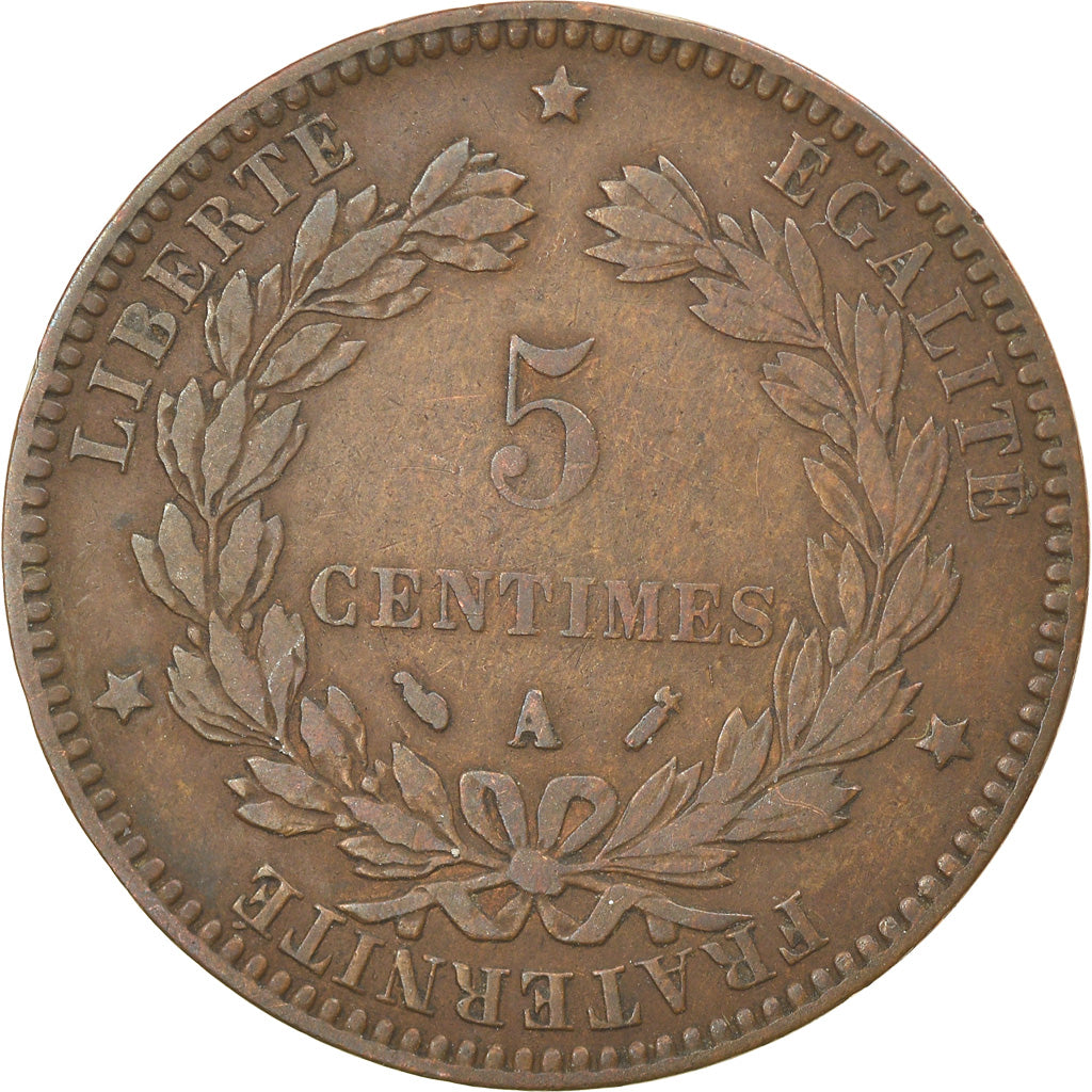 Moneta, Francia, Cérès, 5 Centimes, 1892, Paris, BB, Bronzo, KM:821.1