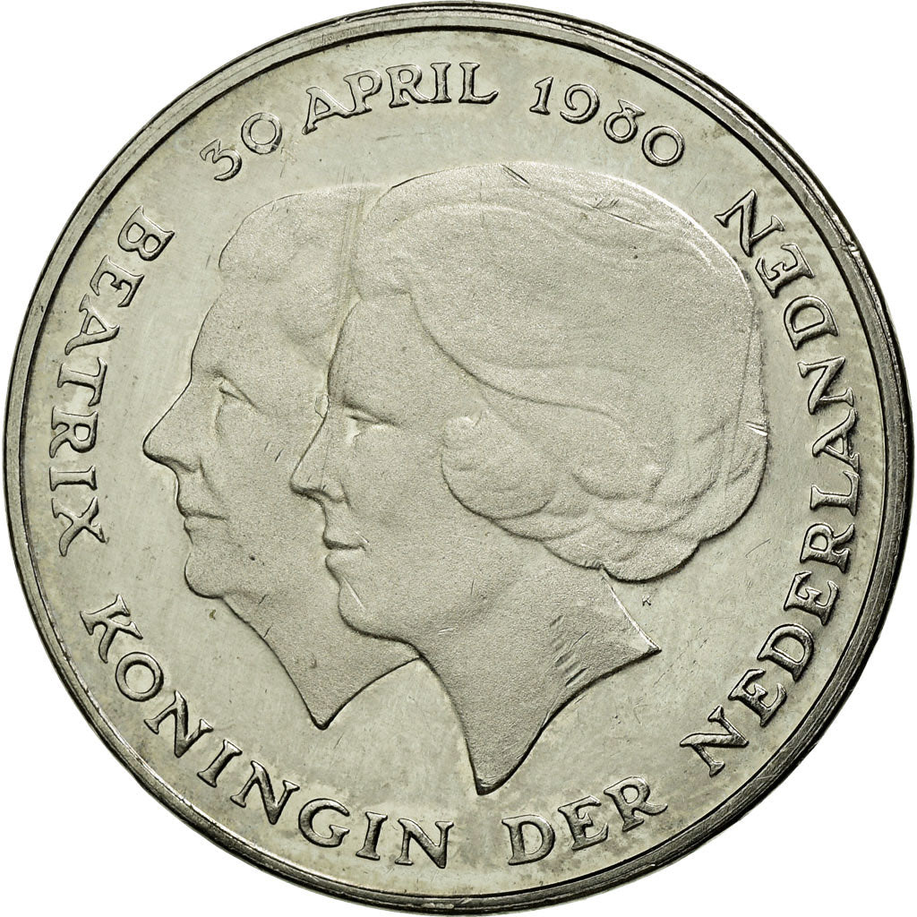 Coin, Netherlands, Beatrix, Gulden, 1980, AU(55-58), Nickel, KM:200