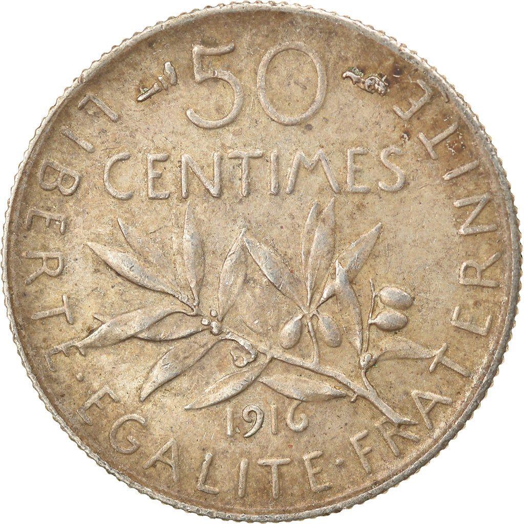 Moneta, Francja, Semeuse, 50 Centimes, 1916, Paris, VF(30-35), Srebro, KM:854