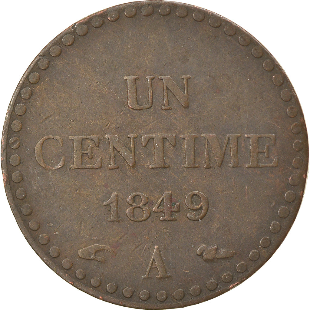 Moneda, Francia, Dupré, Centime, 1849, Paris, MBC, Bronce, KM:754, Gadoury:84