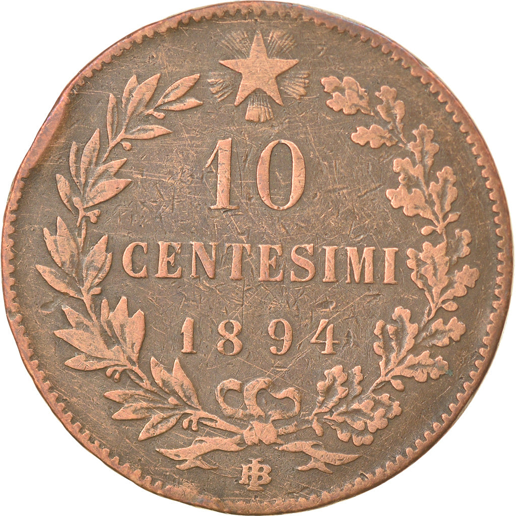 Monnaie, Italie, Umberto I, 10 Centesimi, 1894, Birmingham, TB+, Cuivre, KM:27.1