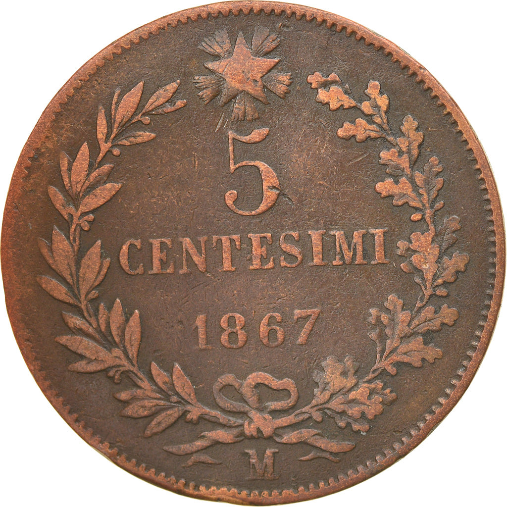 Monnaie, Italie, Vittorio Emanuele II, 5 Centesimi, 1867, Milan, TB+, Cuivre