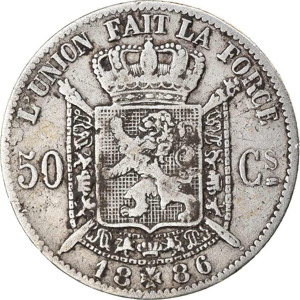 Belgien, Leopold II, 50 Centimes, 1886, Silber, S+, KM:26