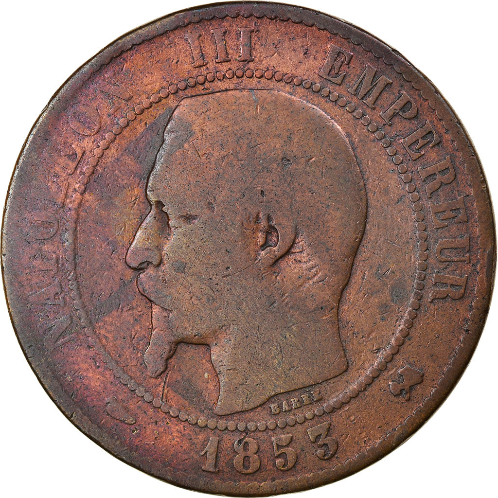 Moeda, França, Napoleon III, Napoléon III, 10 Centimes, 1853, Rouen