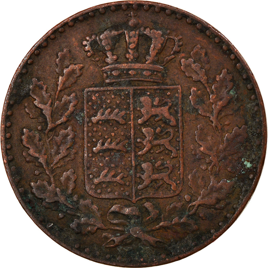 Deutsch Staaten, WURTTEMBERG, Karl, 1/2 Kreuzer, 1866, Kupfer, SS