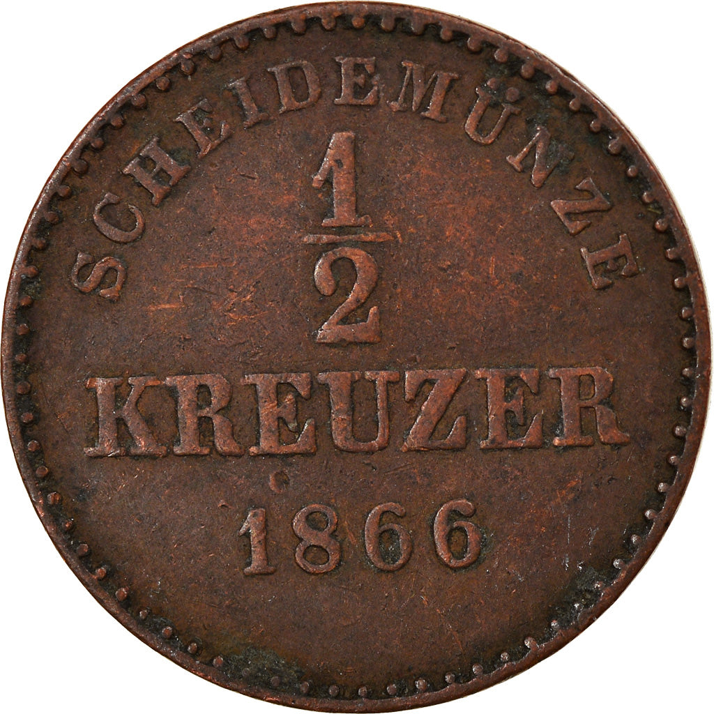 Deutsch Staaten, WURTTEMBERG, Karl, 1/2 Kreuzer, 1866, Kupfer, SS
