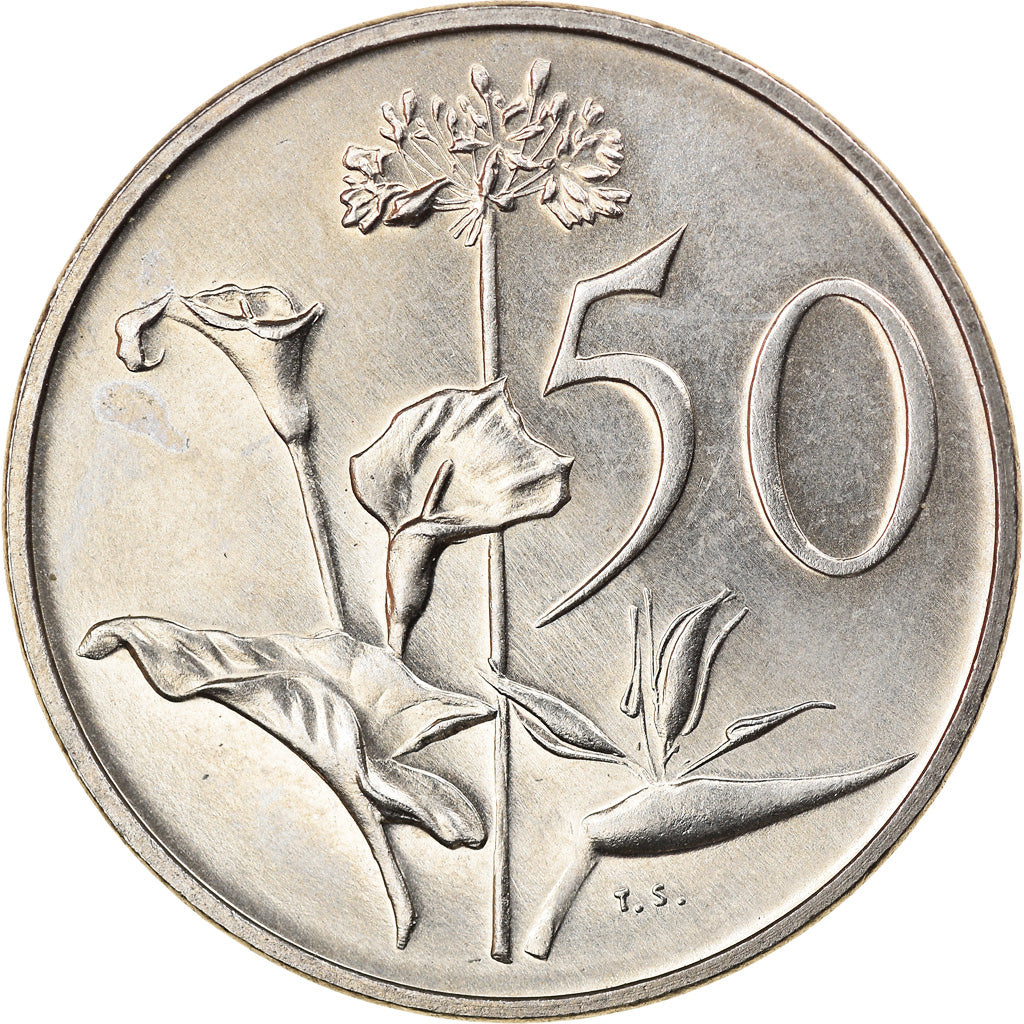 Moeda, África do Sul, 50 Cents, 1975, EF(40-45), Níquel, KM:87