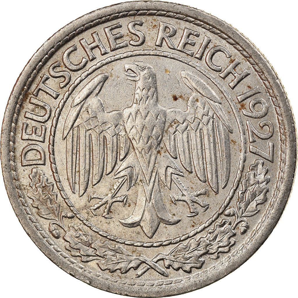 Munten, Duitsland, Weimarrepubliek, 50 Reichspfennig, 1927, Berlin, ZF, Nickel