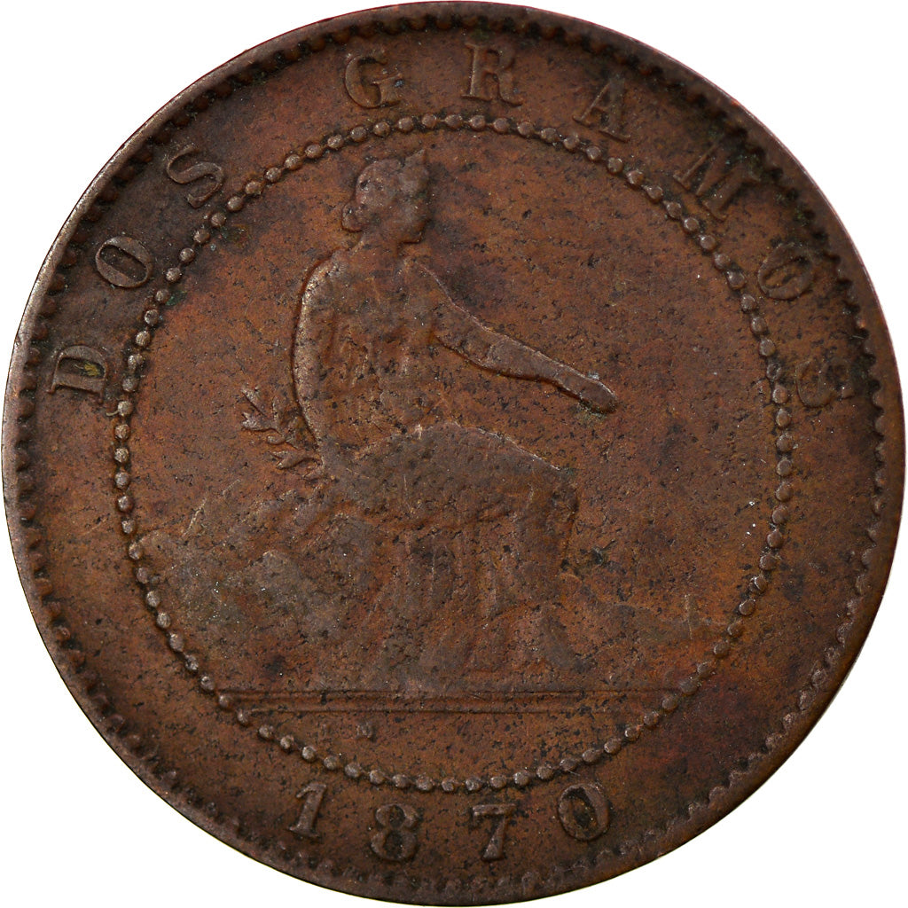 Munten, Spanje, Provisional Government, 2 Centimos, 1870, Madrid, FR+, Koper