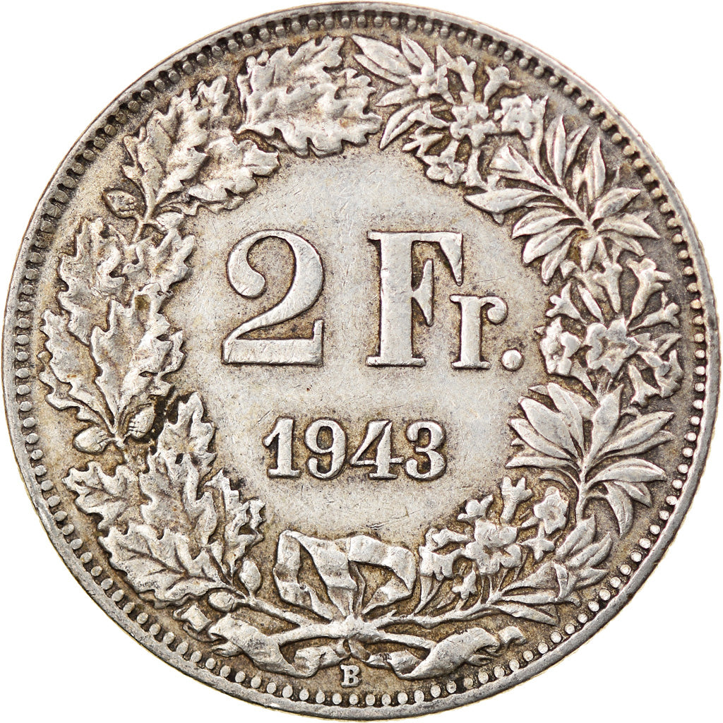 Coin, Switzerland, 2 Francs, 1943, Bern, VF(30-35), Silver, KM:21