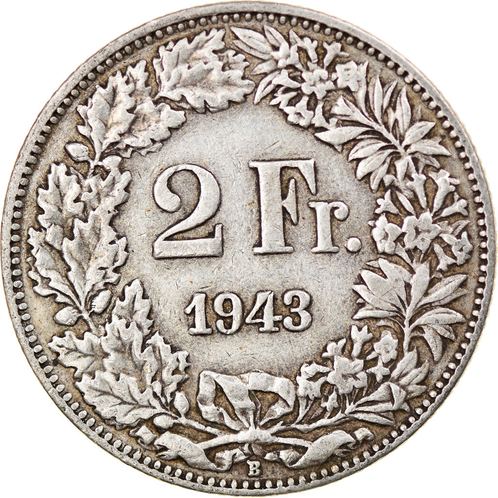 Coin, Switzerland, 2 Francs, 1943, Bern, VF(30-35), Silver, KM:21