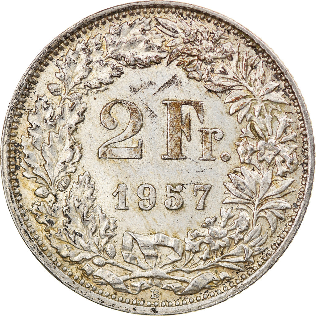 Coin, Switzerland, 2 Francs, 1957, Bern, VF(30-35), Silver, KM:21