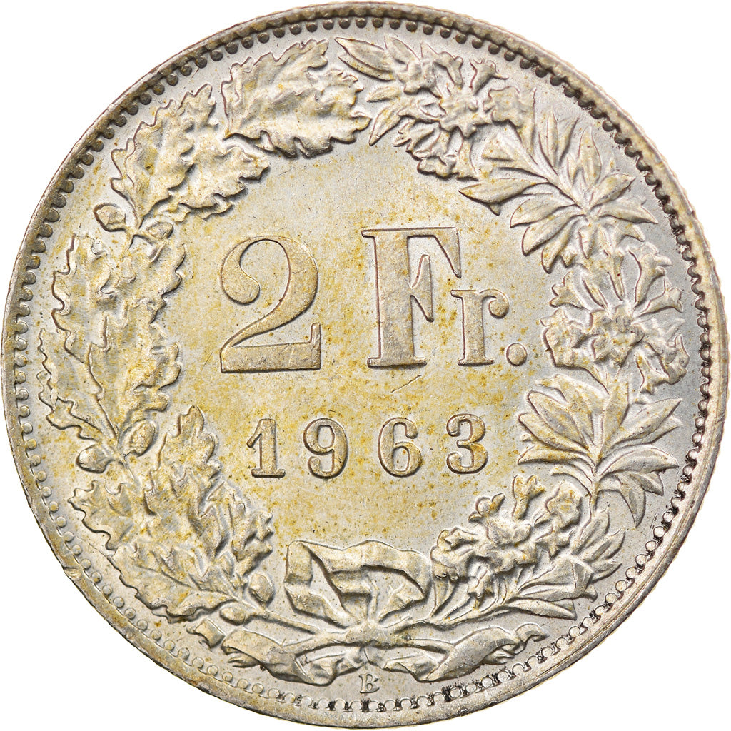Coin, Switzerland, 2 Francs, 1963, Bern, EF(40-45), Silver, KM:21