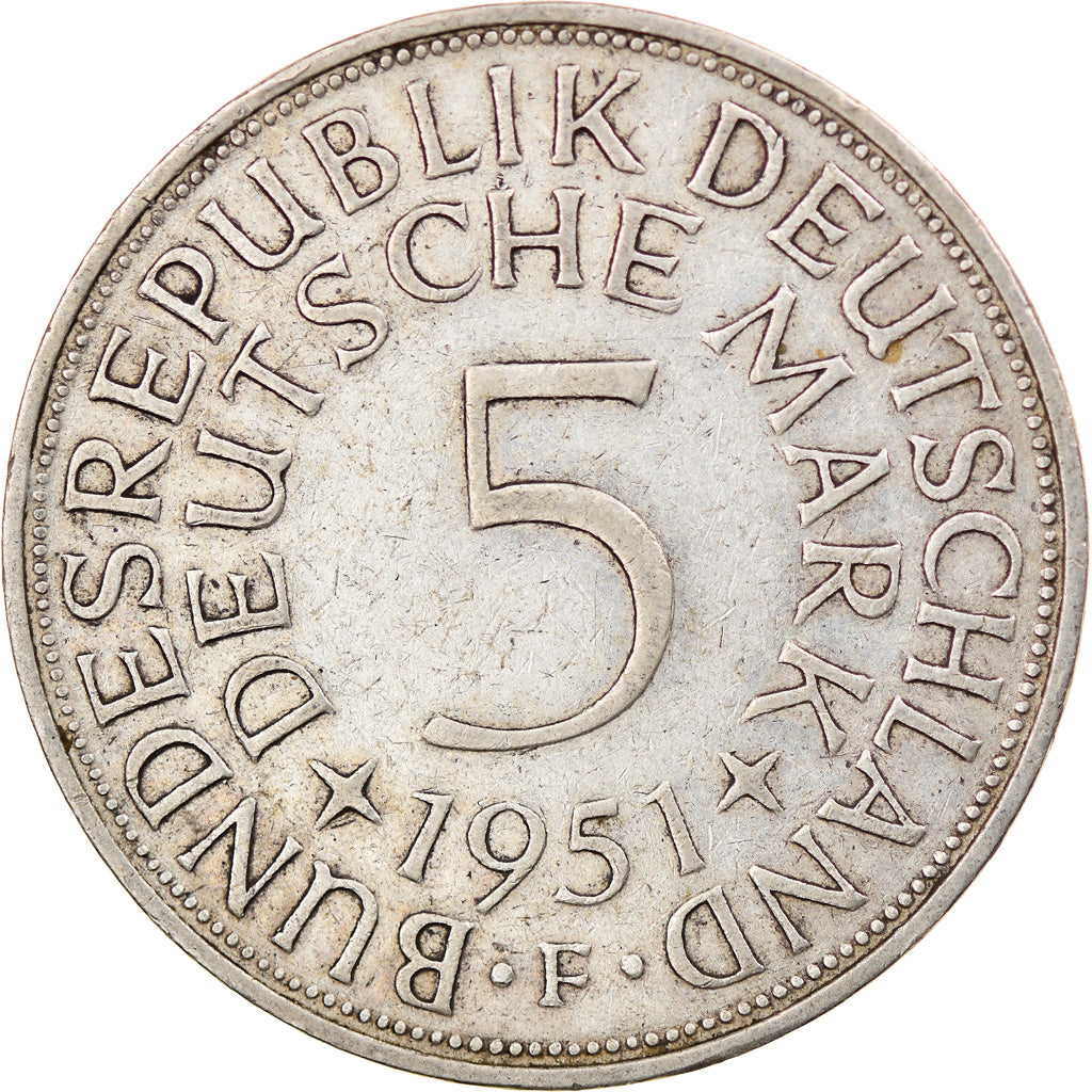 Münze, Bundesrepublik Deutschland, 5 Mark, 1951, Stuttgart, S+, Silber