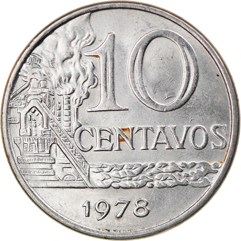 Moneta, Brazylia, 10 Centavos, 1978, EF(40-45), Stal nierdzewna, KM:578.1a