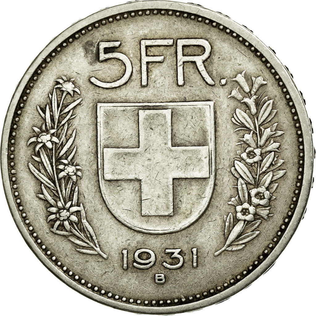 Coin, Switzerland, 5 Francs, 1931, Bern, EF(40-45), Silver, KM:40
