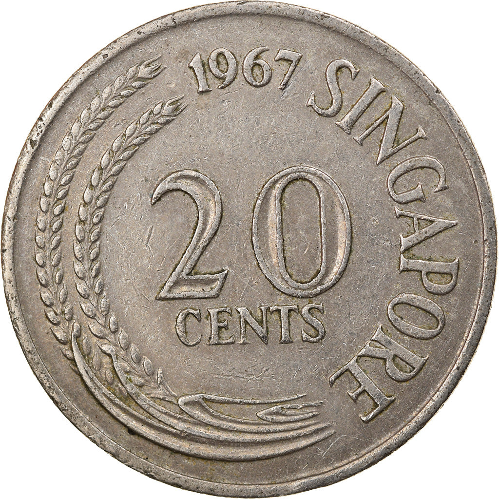 Moneda, Singapur, 20 Cents, 1967, Singapore Mint, BC+, Cobre - níquel, KM:4