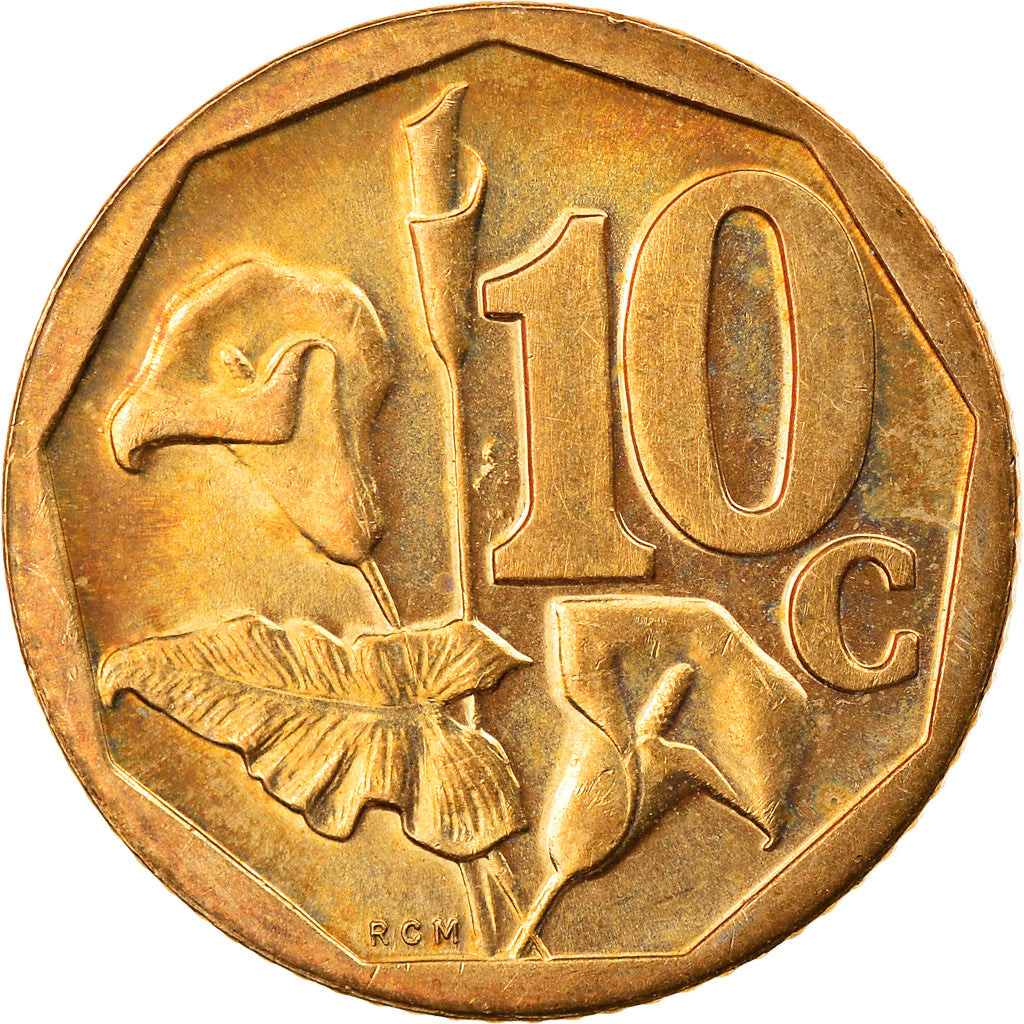 Moneda, Sudáfrica, 10 Cents, 2004, MBC, Bronce chapado en acero, KM:326