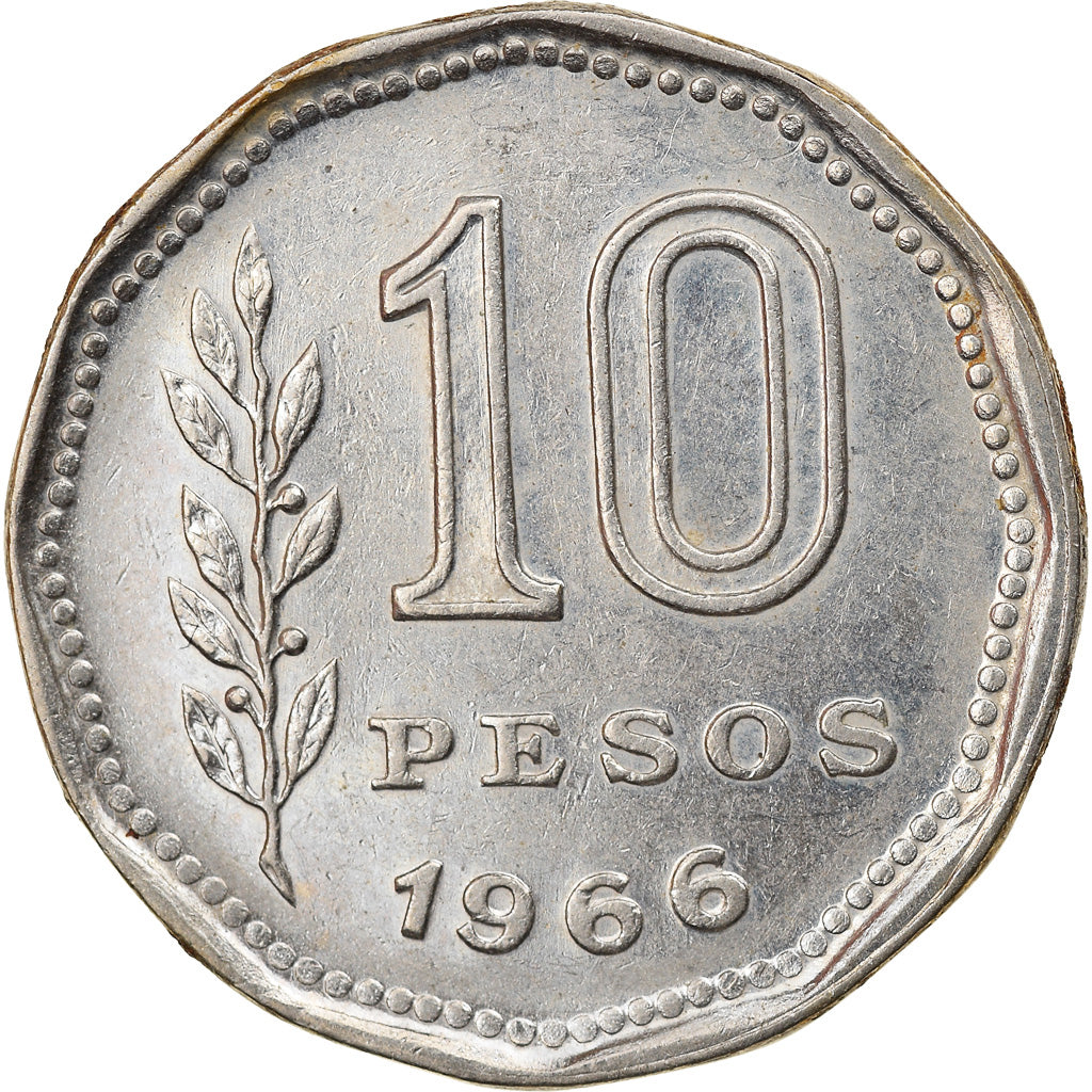 Munten, Argentinië, 10 Pesos, 1966, FR+, Nickel Clad Steel, KM:60