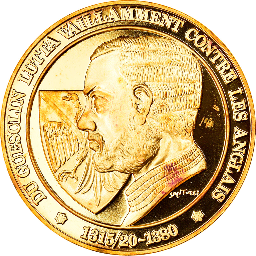 Francia, medalla, Le Chevalier Bertrand Du Guesclin, History, FDC, Oro vermeil