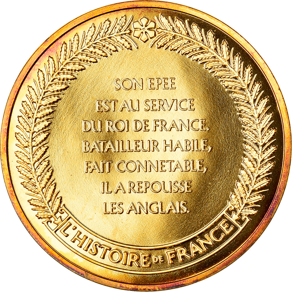 Francia, medalla, Le Chevalier Bertrand Du Guesclin, History, FDC, Oro vermeil
