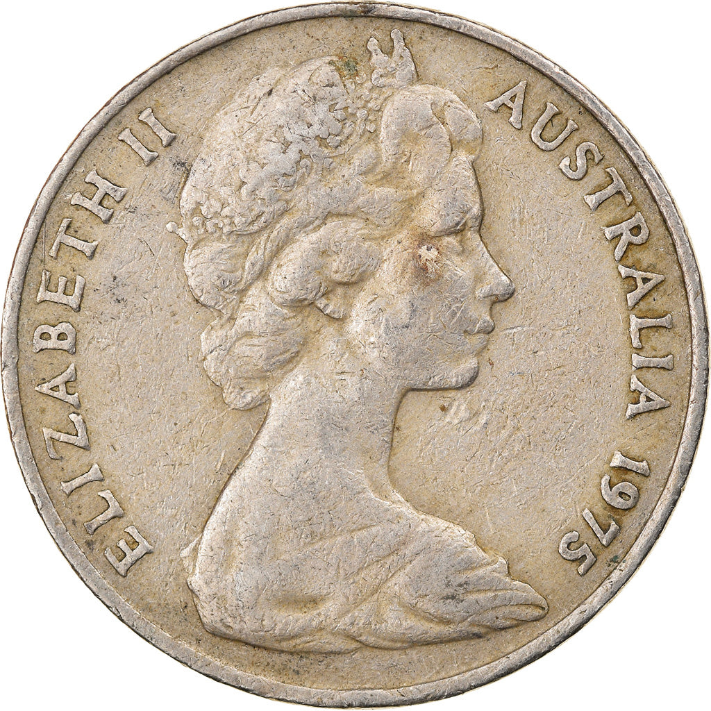 Moneda, Australia, Elizabeth II, 20 Cents, 1975, Melbourne, BC+, Cobre -