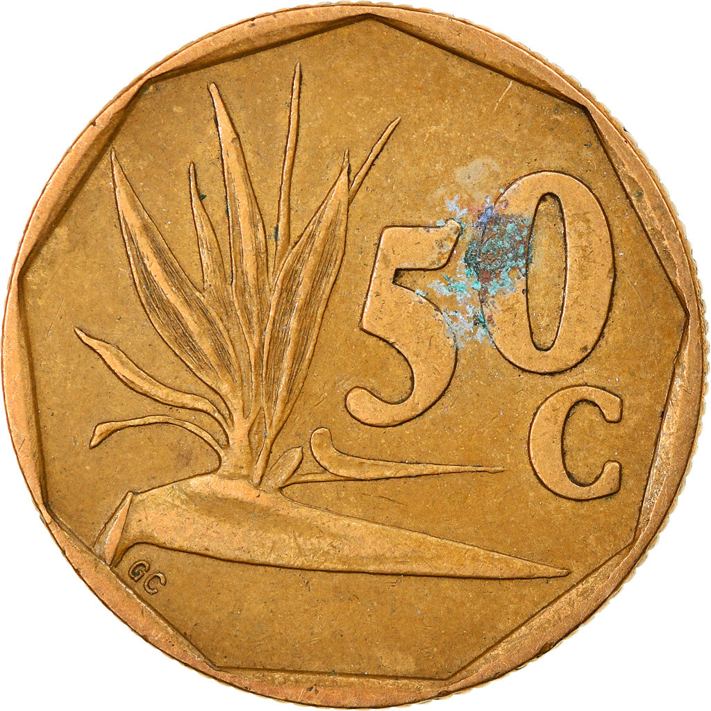 Moneda, Sudáfrica, 50 Cents, 1995, Pretoria, BC+, Bronce chapado en acero