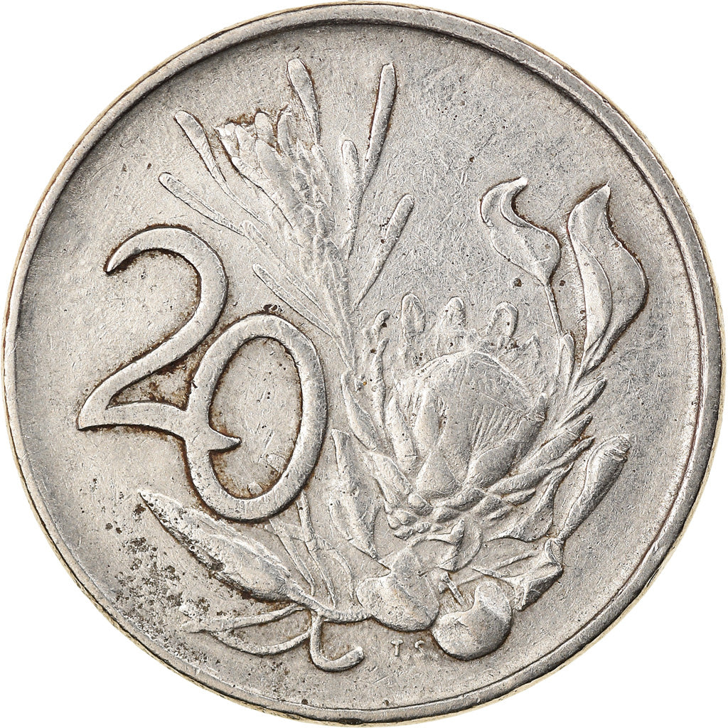 Moneda, Sudáfrica, 20 Cents, 1977, BC+, Níquel, KM:86