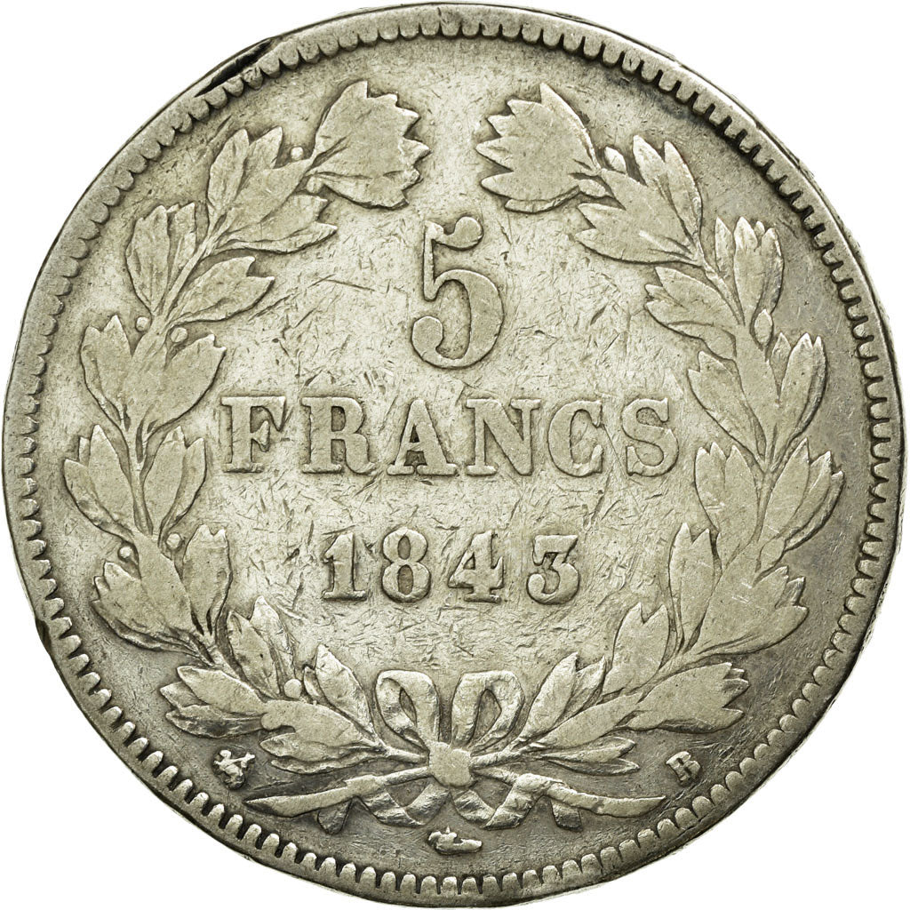 Coin, France, Louis-Philippe, 5 Francs, 1843, Rouen, VF(20-25), Silver