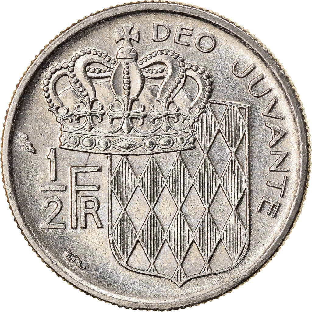 Coin, Monaco, Rainier III, 1/2 Franc, 1968, EF(40-45), Nickel, KM:145