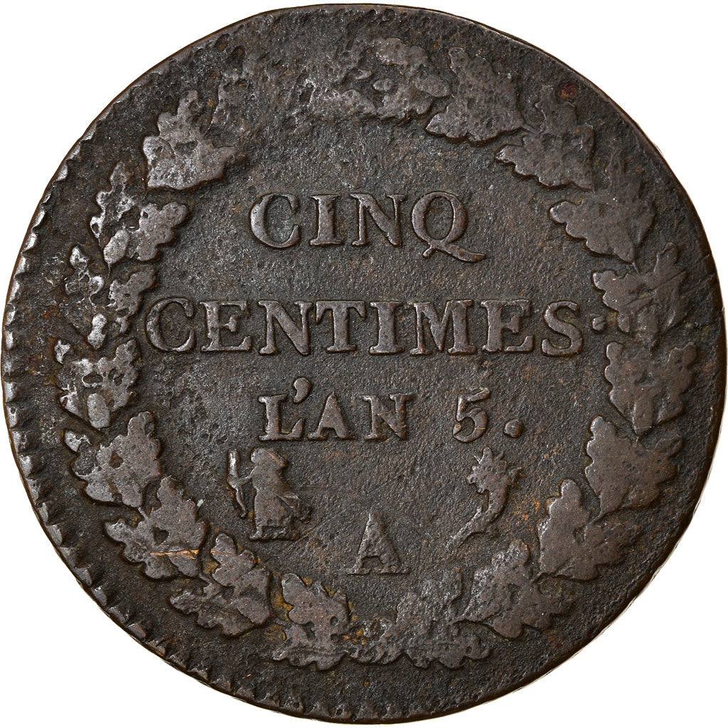 Coin, France, Dupré, 5 Centimes, AN 5, Paris, VF(30-35), Bronze, KM:640.1