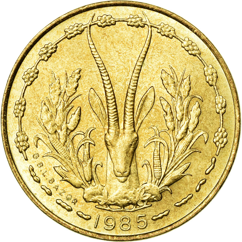 Münze, West African States, 5 Francs, 1985, VZ+, Aluminum-Nickel-Bronze, KM:2a