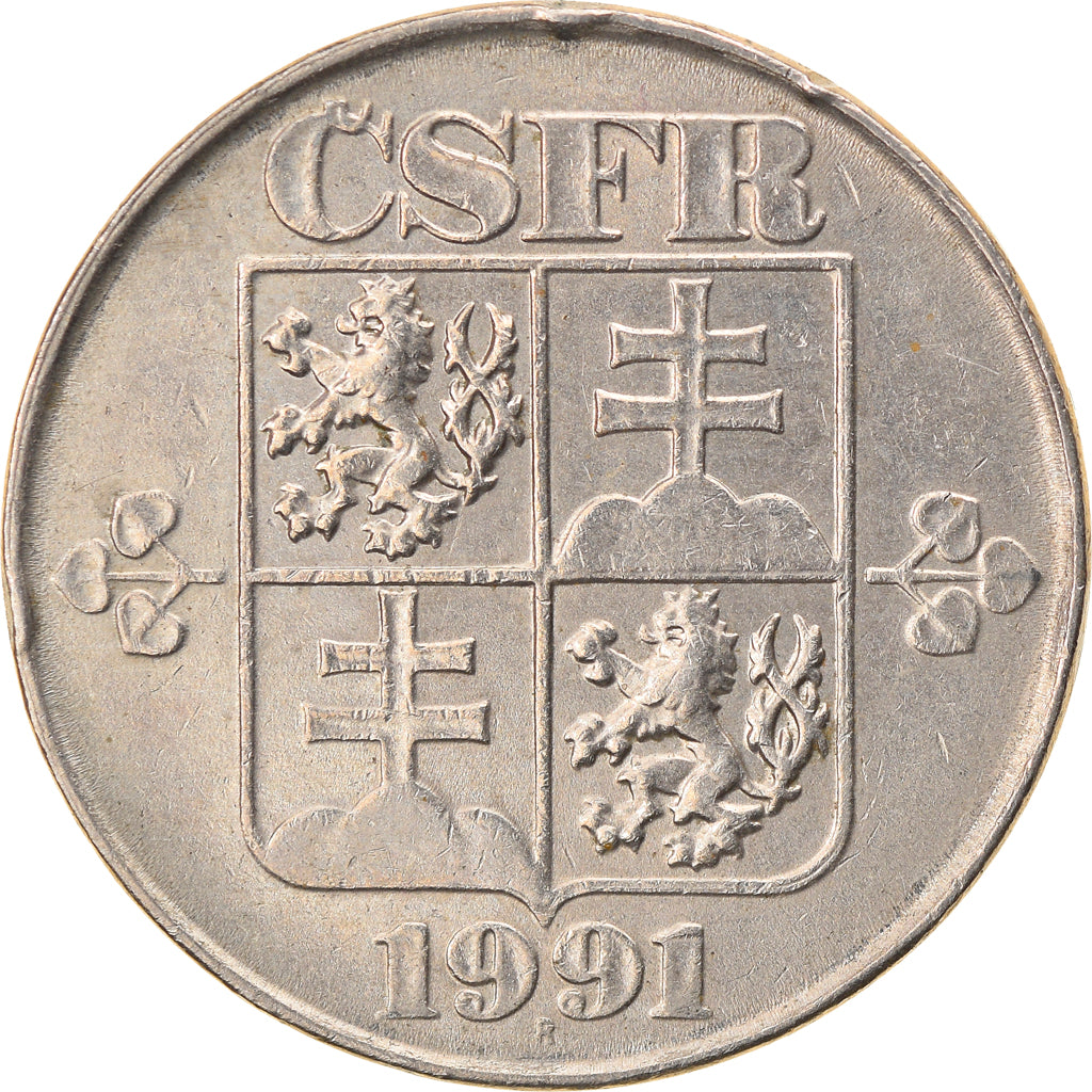 Munten, Tsjecho-Slowakije, 2 Koruny, 1991, FR+, Copper-nickel, KM:148